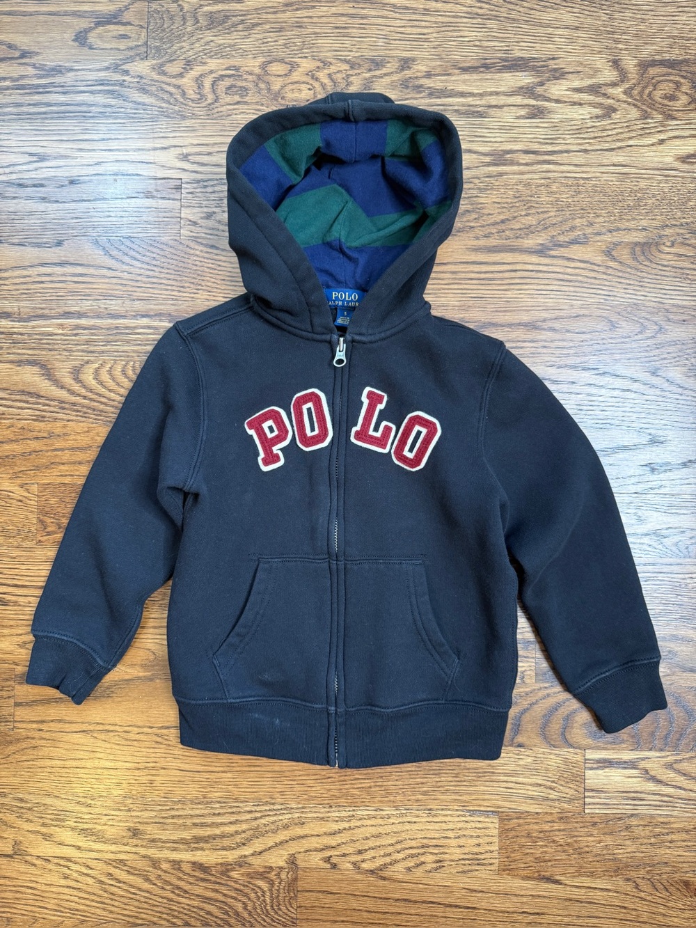 Polo by Ralph Lauren Boys Classic Black Zip Sweatshirt Hoodie w/ Red Logo Sz 5